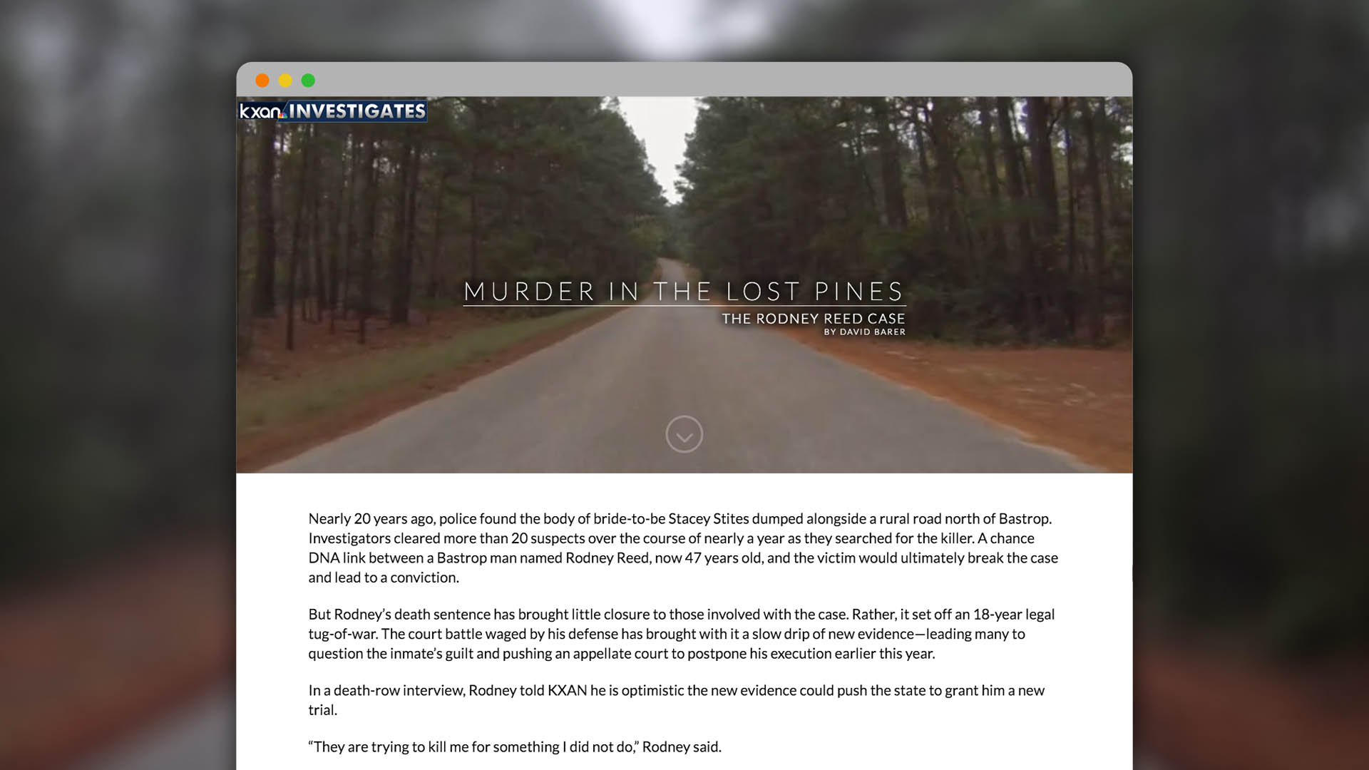 KXAN Investigates – "Murder in the Lost Pines" Web Special